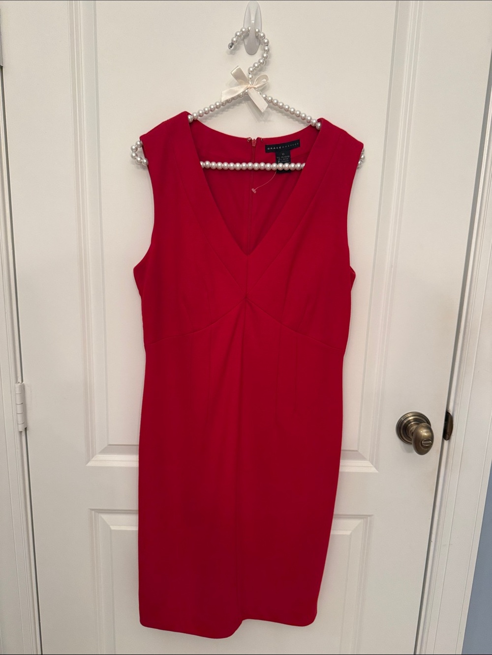Lauren Ralph Lauren Bright Red V-Neck Cap Sleeve Sheath Dress